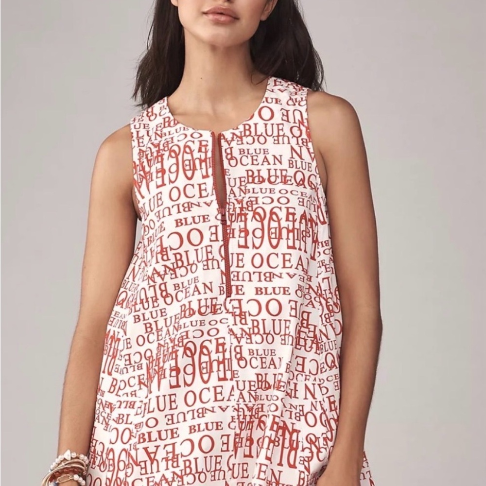 Maeve Keiko Sleeveless Dress with Red All-Over Text Ocean Print - Picture 2 of 7